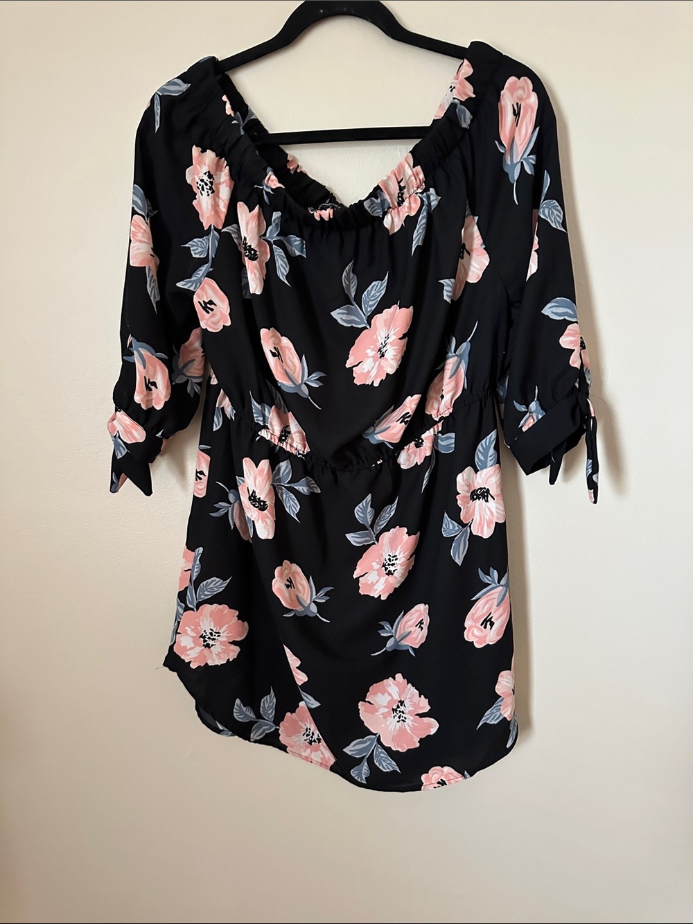 indulge Black Tunic with Pink Floral Print